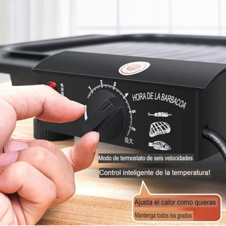 Parrilla Eléctrica Antiadherente para Asados - 6 Niveles de Potencia
