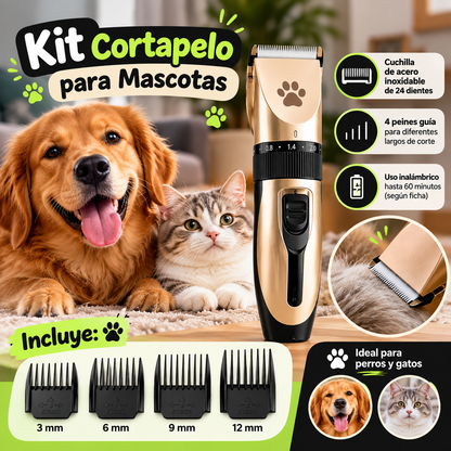Kit Cortapelo Inalámbrico para Perros y Gatos + 4 Peines Guía