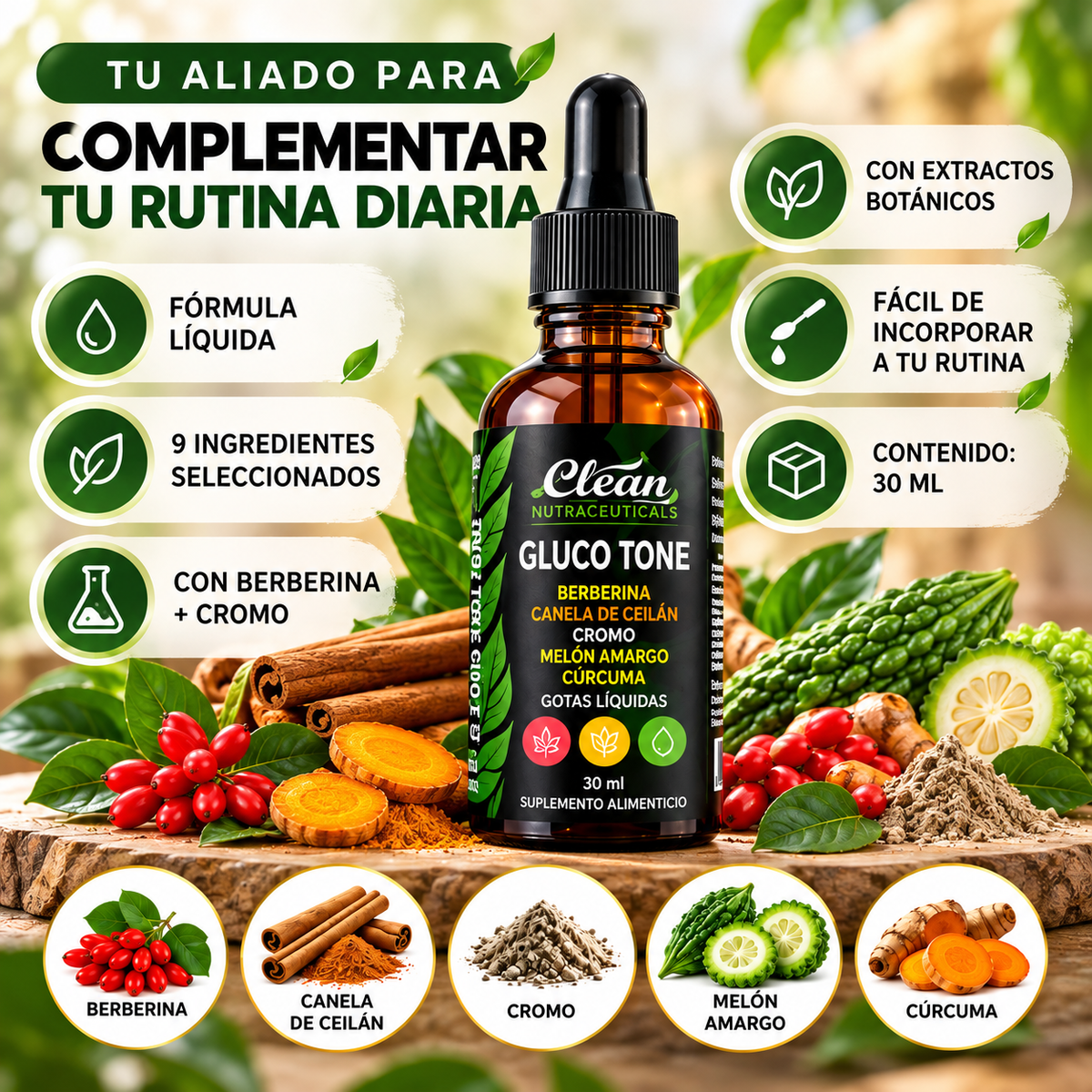 Gluco Tone | Berberina + 9 Ingredientes – 30 ml